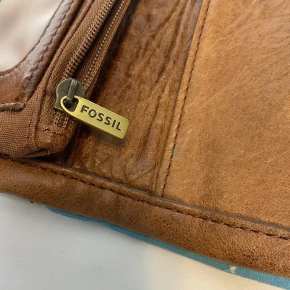 Vintage Fossil Mini Card Holder Coin Wallet Patchwork Brown Leather - Picture 12 of 13